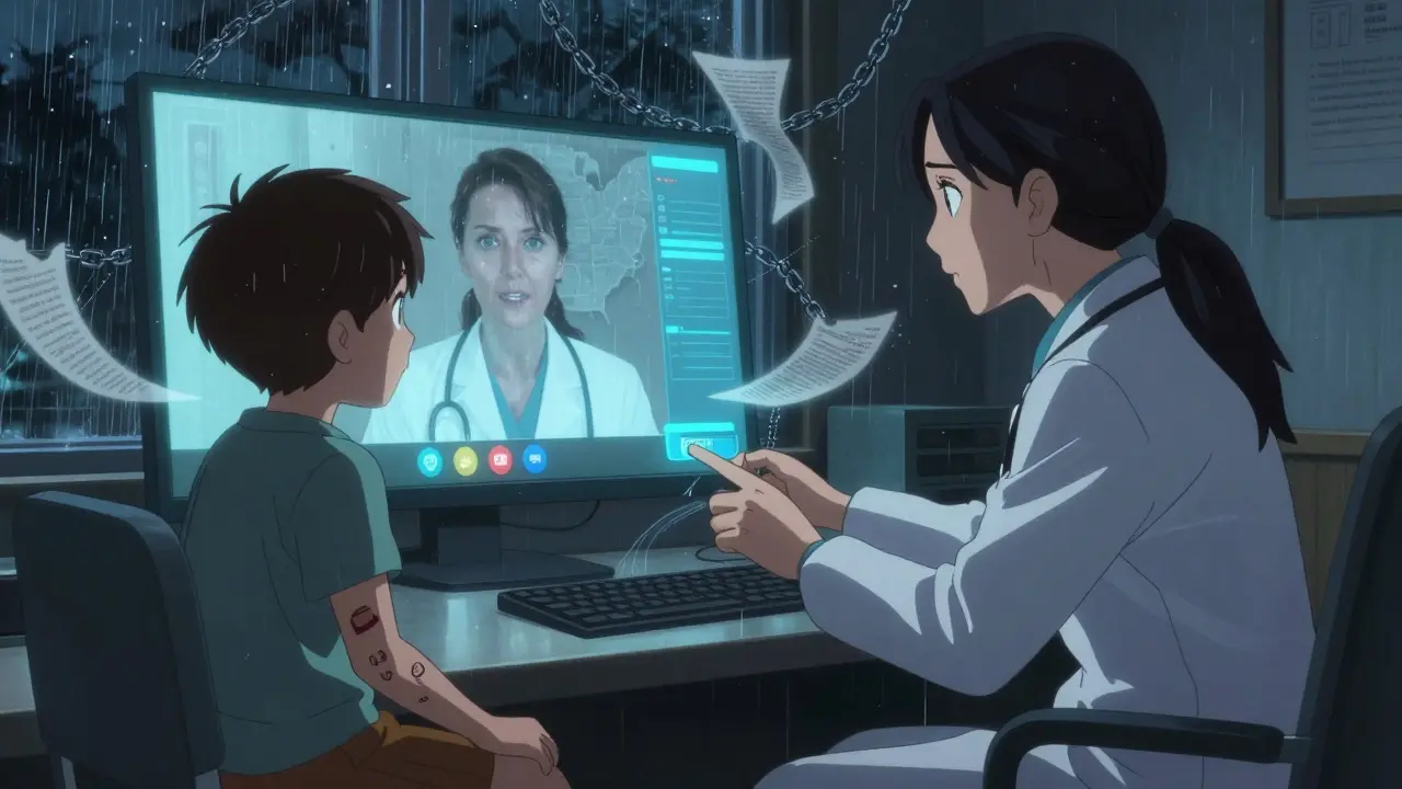 A doctor on a video call sees signs of abuse in a child across state lines, hesitating to report.