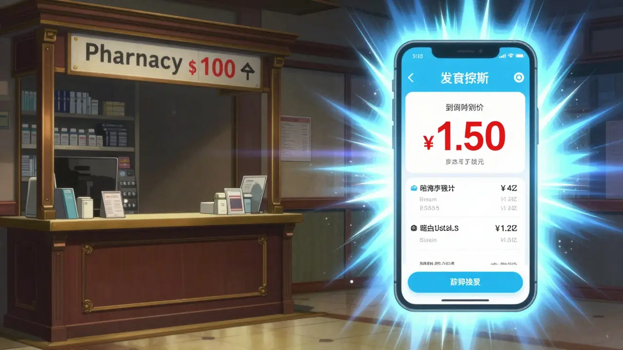 Comparison between high retail pharmacy prices and low online discount prices.