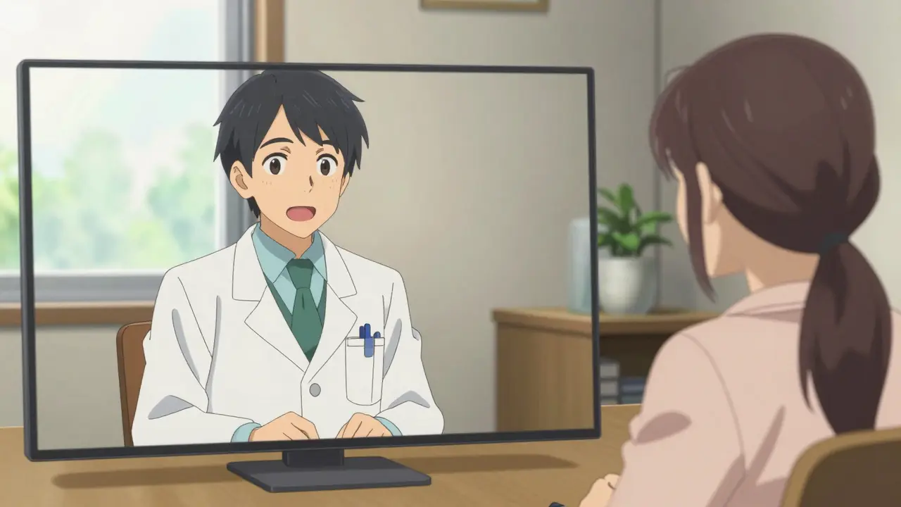 Split-screen showing a patient and a doctor during a professional medical video consultation