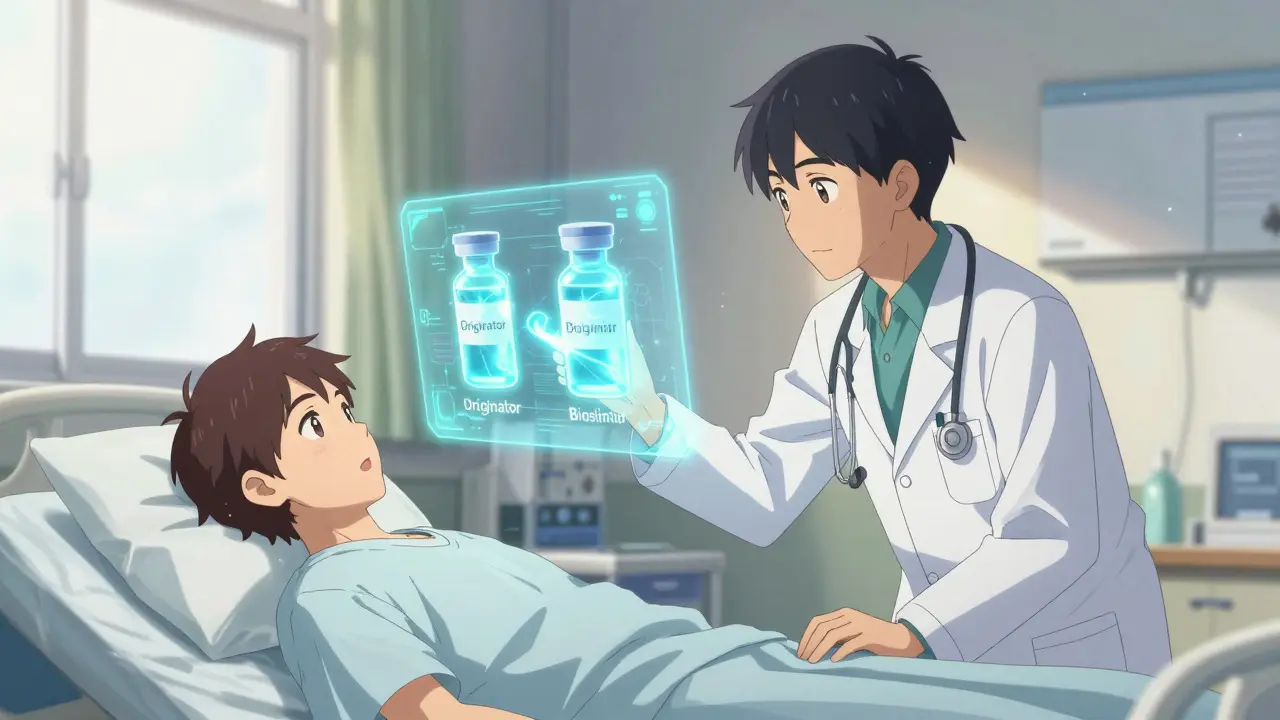 Doctor and patient viewing holographic comparison of drug vials