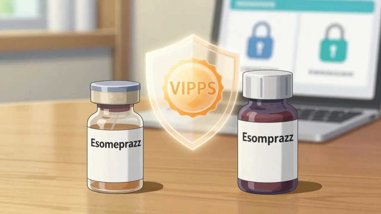 Generic pills protected by security shield icon
