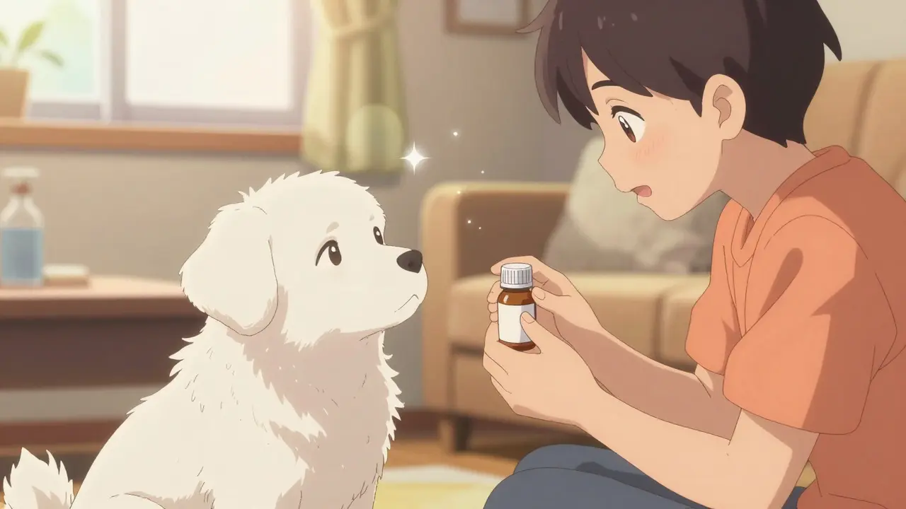 Owner caring for pet with prescribed medication