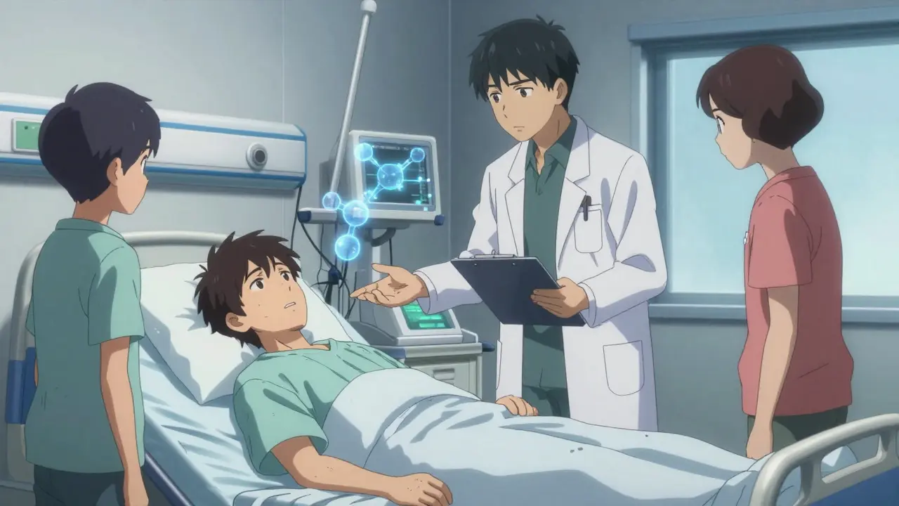 Doctor discussing medication risks with patient in hospital emergency room