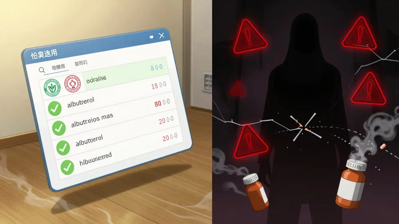 Split screen anime art comparing safe online pharmacies vs dangerous scams