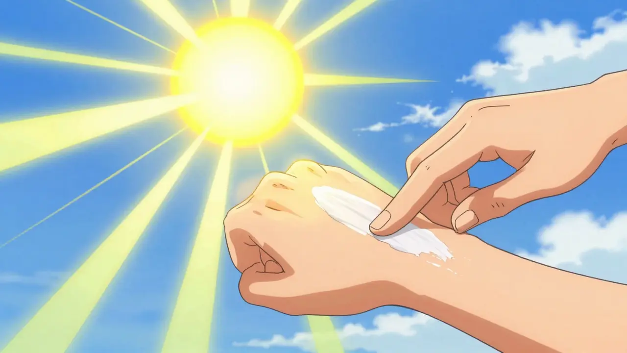 Hand applying sunscreen with protective shield effect