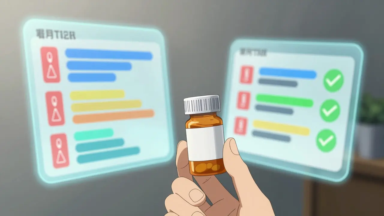 Holographic comparison of drug costs and tiers in anime style