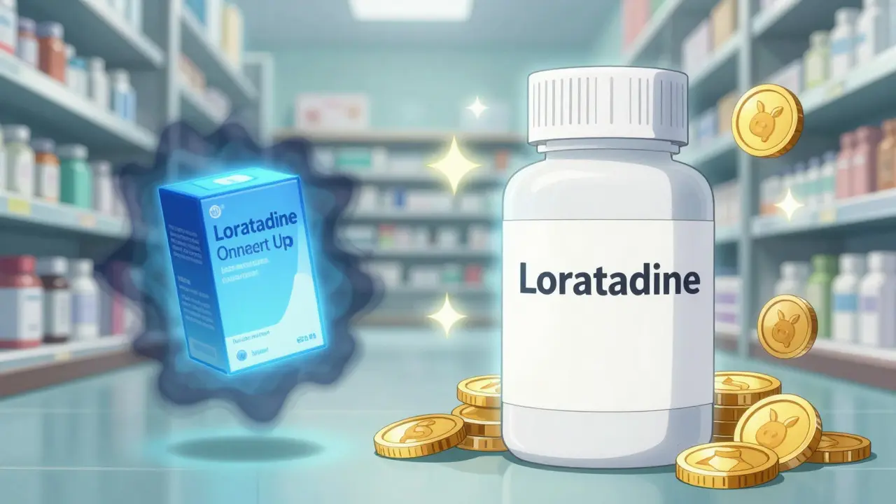 Anime style comparison showing generic meds as cheaper and brighter