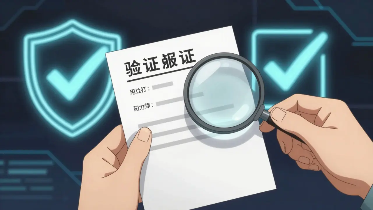 Hands verifying prescription with a magnifying glass